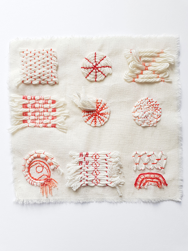 contemporary embroidery study piece couche stitch