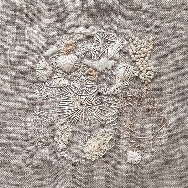 embroidery study piece archeological concretions