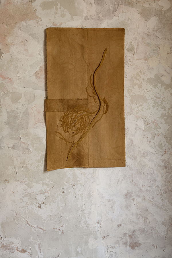 vegetal dyed abstract hand embroidered wall hanging